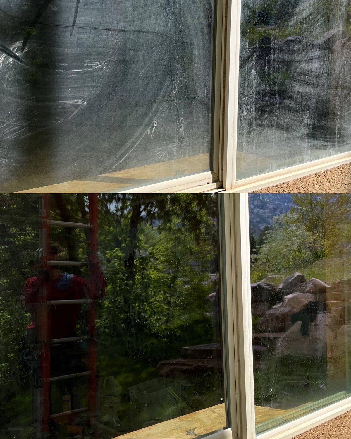 Fensterreinigung Vorher/Nachher mit Bergblick